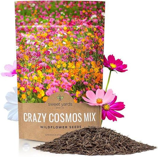 Cosmos Seeds Wildflower Mixture - Bulk Quarter Pound Bag - Over 20,000 Seeds - Pink, Yellow, Orange, Red, Purple and White Mixed Species!