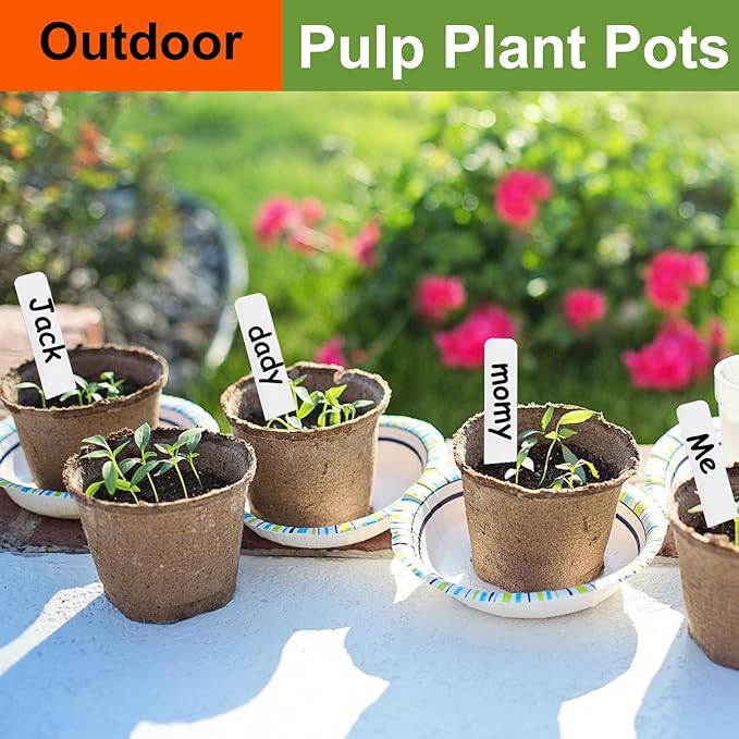 130 Pack Organic Peat Pots, 3.15 Inch Plant Starter Round Nursery Pot with Drainage Holes, Seedling Nursery Box, Seed Starting Tray, Bulk Garden Germination Paper Pulp Container with 130 Plant Labels