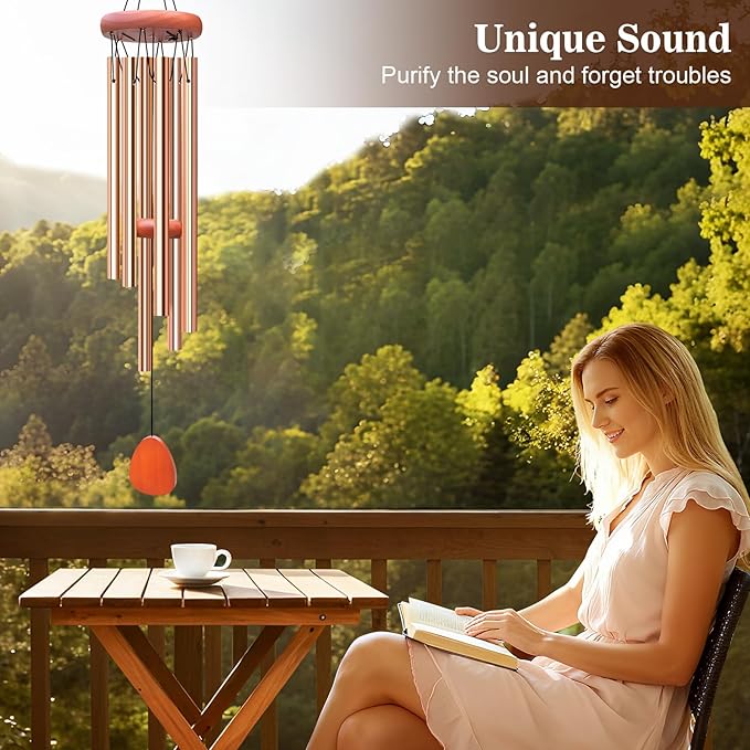 Wind Chimes for Outside, Soothing Melodic Memorial Sympathy Wind Chime, Suitable Outdoor Garden Decor, Gift for Mom Women Neighbors (Light Gold Wind Chimes-26in)
