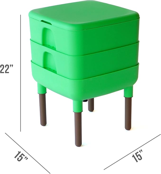 FCMP Outdoor - The Essential Living Composter, 2-Tray Worm Vermicomposter Bin (HF-LC4000v2-GRN) Green