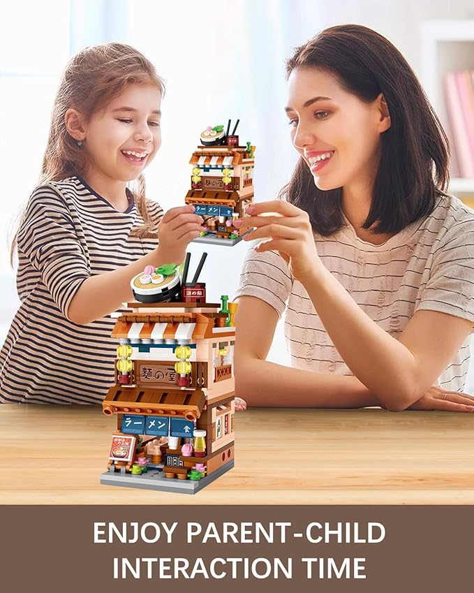 Japanese City Street View Ramen Shop, MOC Creative Mini Building Blocks House Set 412 pcs, Simulation Architecture Construction Toy, Gifts Idea for Kids Adults (1654)