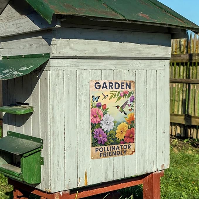 Garden Signs Pollinator Friendly Metal Tin Signs Flowers Signs 8x12 Inch Outdoor Wall Decor
