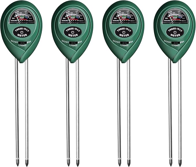 iPower Soil Meter, 3-in-1 Plant Moisture Light PH Tester for Gardening, Farming, Indoor & Outdoor Use, 4 Pack