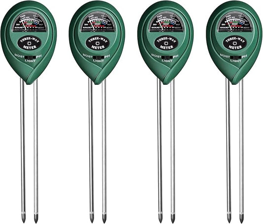 iPower Soil Meter, 3-in-1 Plant Moisture Light PH Tester for Gardening, Farming, Indoor & Outdoor Use, 4 Pack