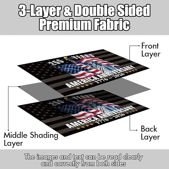 250 Years America Garden Flag, 3x5Ft 250th Anniversary USA Patriotic Outdoor Flags, 1776-2026 Commemorative Double Sided 3-Ply Banner Decorations Gift for Family Friends