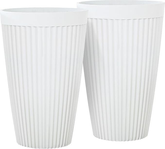 20" Tall Planters Set of 2, High-Density Resin Fluted Outdoor Pots for Plants, Versatile Indoor/Outdoor Flower Pots w/Drainage Holes for Patio, Garden, Porch & Living Room Decor, Ideal Gift