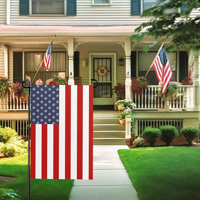 4th of July American Garden Flags 12x18 Inch Double Side Patriotic USA Independence Day Yard Flag for Outside Blue Red Decorations for Garden Party