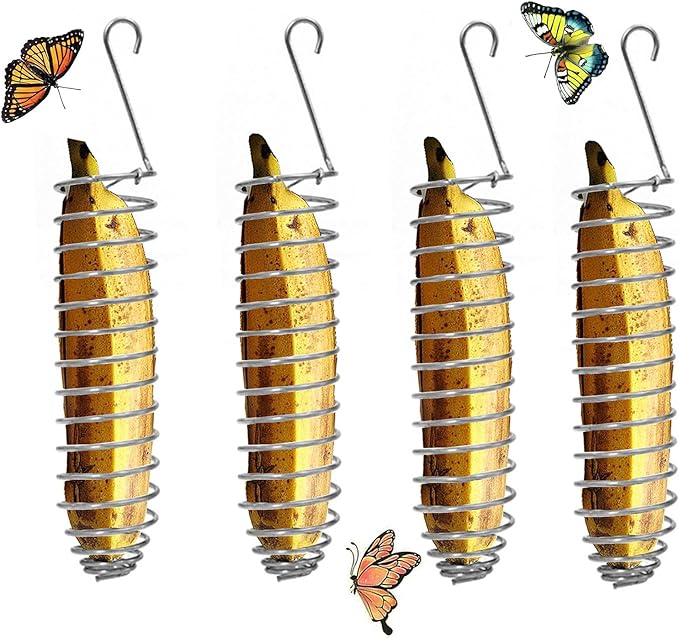 4Pcs Butterfly Banana Holder for Outside, Outdoor Banana Hammock, Hangable Butterfly Feeders Stand for Garden, Backyard