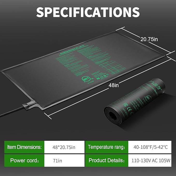 Seedling Heat Mat 48" x 20"in,Waterproof Heat Mats for Seed Starting,Plant Heating Mat for Seed Germination,Hydroponic Plant,Reptile Indoor