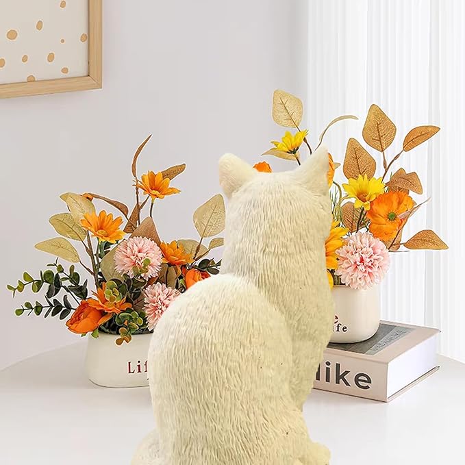 Cat Resin Outdoor Tree Sculpture Gift Garden Terrace Lawn Outdoor Cat Statue (White)