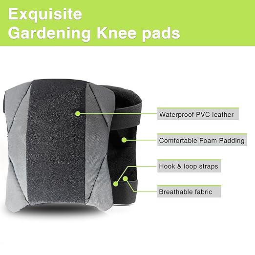 2 Pack Garden Knee Pads for Men Women, Lightweight Waterproof KneePads for Gardening, Anti Slip Leather Foam Padding Kneeling Pads for Flooring and Carpet Cleaning, House work, Gardening Maintain, Knee Protector,Gray