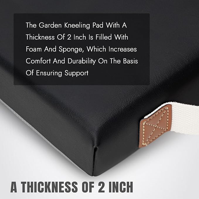 HappyPicnic Waterproof Garden Kneeling Pad - 2" Thick Soft Foam Kneeling Mat for Gardeners with Handle & Removable Cover, Knee Support for Bathing, Black