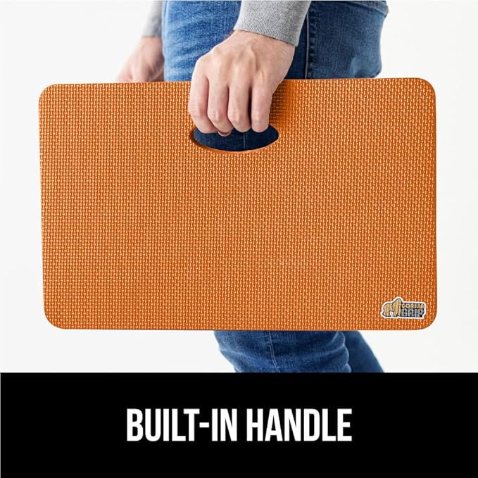 GORILLA GRIP Extra Thick Patent Pending Supportive Foam Kneeling Pad, 2 PK, Large Cushion Knee Pads for Gardening, Baby Bath, Dirt and Water Resistant, Workout and Garden Supplies, 17.5x11 Orange