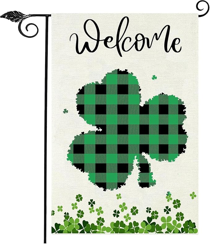 Welcome St Patricks Day Shamrock Garden Flag 12 x 18 inch Double Sided Outside decorations,Spring Small Garden Flags For Outdoor Yard Lawn