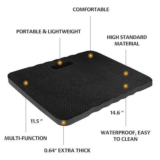 HOOPLE Kneeling Pad for Gardening, Lightweight Foam Knee Cushion for Garden, Bath, Yoga & Exercise, Waterproof Comfort Kneeling Mat for Home, Garage & Outdoor Work, Black 14.6 x 11.5 x 0.7 Inch