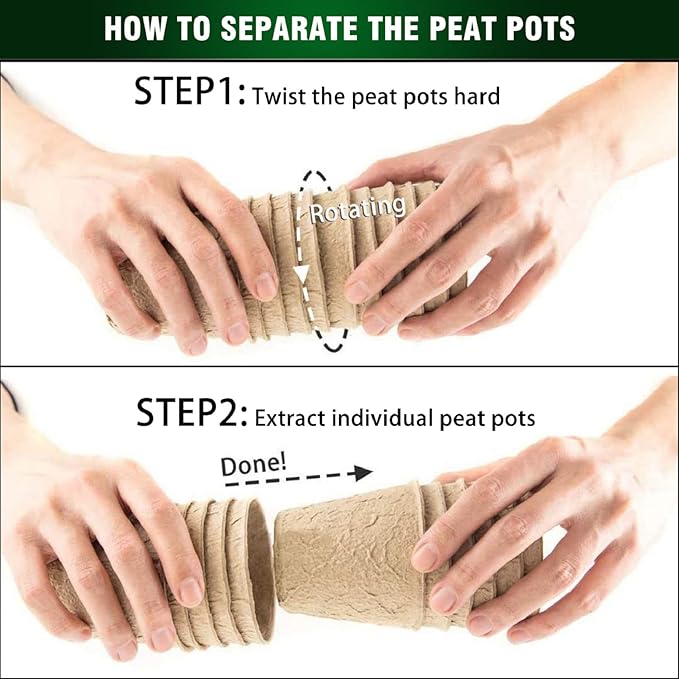 3T GROUP 50 Pcs 3 Inch Small Plant Pots,Disposable Mini Pots,Compostable Flower Pots for Plant,Biodegradable Peat Seed Planting Cups with Labels for Vegetables,Fruit