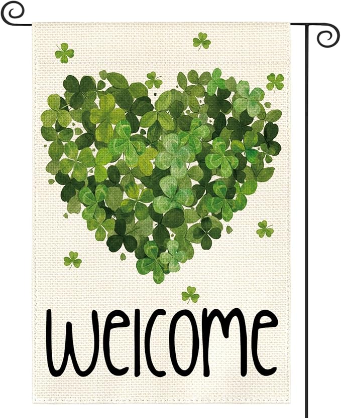 AVOIN colorlife St Patricks Day Garden Flag 12x18 Inch Double Sided Outside, Lucky Clover Shamrock Welcome Holiday Yard Outdoor Flag