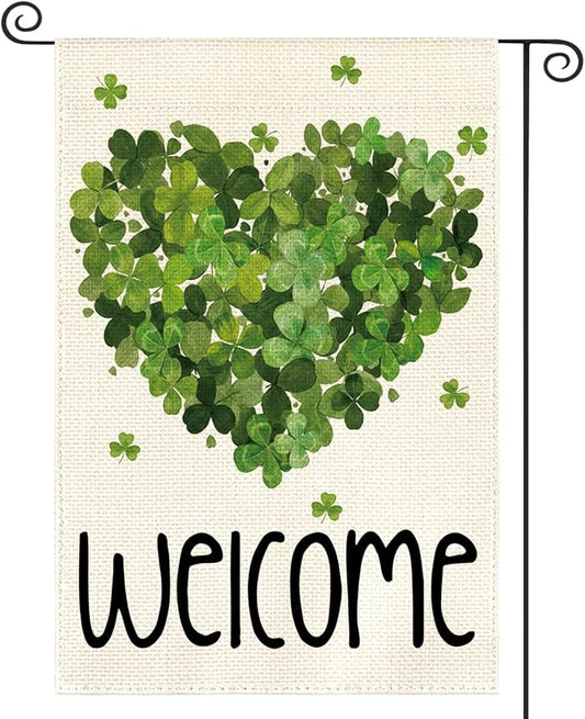 AVOIN colorlife St Patricks Day Garden Flag 12x18 Inch Double Sided Outside, Lucky Clover Shamrock Welcome Holiday Yard Outdoor Flag