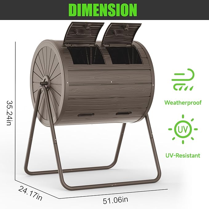 DRATO Compost Bin Outdoor 37.5 Gallon All-Season Dual Chamber Tumbling for Garden, Kitchen, Yard, Outdoor (Gray)