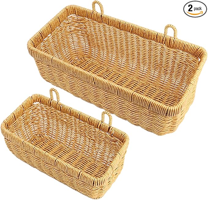 AceList Wall Hanging Basket, Boho Style Hand-Woven Hanging Storage Baskets - Set of 2, Ideal for Boho Room Decor, Kitchen, Garden, and Living Room