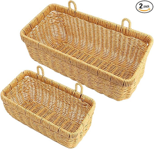 AceList Wall Hanging Basket, Boho Style Hand-Woven Hanging Storage Baskets - Set of 2, Ideal for Boho Room Decor, Kitchen, Garden, and Living Room