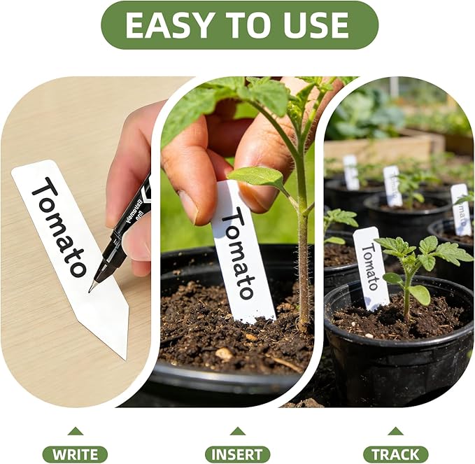 1000Pcs Plant Labels with Marker Pen, 4" Plant Tags for Garden Waterproof, Reusable Plastic Plant Markers Garden Labels for Seedlings, Vegetables, Flowers, Gardening Organization Kit