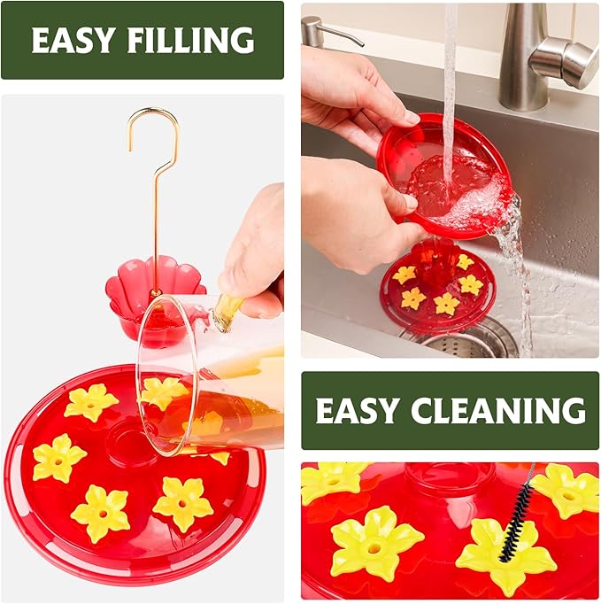 Plastic Hummingbird Feeders for Outdoors Hanging Ant and Bee Proof, 2 Pack 7 OZ Hummingbird Feeder with 6 Feeding Ports and Perches, Built-in Ant Moat, Easy Clean Refill for Garden Décor(Plastic, 2)