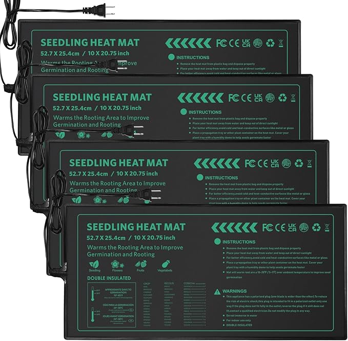 Seedling Heat Mat 4 Pack Durable Waterproof Plant Heating Pad 10"x 20.75" for Germination, Indoor Gardening, Greenhouse