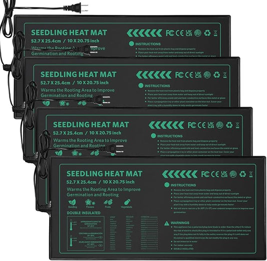 Seedling Heat Mat 4 Pack Durable Waterproof Plant Heating Pad 10"x 20.75" for Germination, Indoor Gardening, Greenhouse