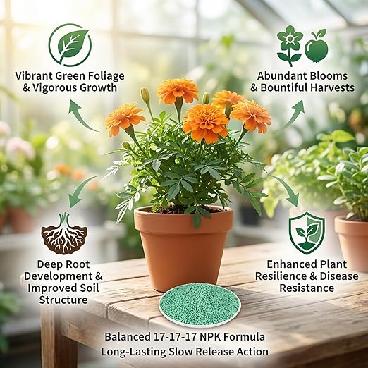 11.28OZ Slow Release Fertilizer - 17-17-17 Organic Plant Food All Purpose Plant Fertilizer for Most Potted,Fruit & Vegetable,Bulbs,Flowering,Leafy Plants Indoor & Outdoor Garden Fertilizers