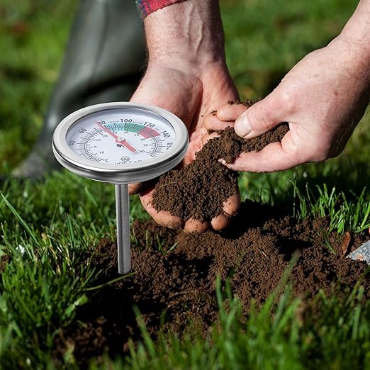 Backyard Compost Thermometer 16 Inch(No Batteries), Stainless Steel Soil Testing Thermometer, Easily Monitor The Temperature in Compost Bin, Ideal for Outdoor Use(16'')