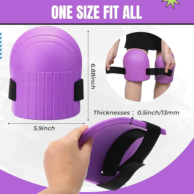 Gardening Knee Pads for Women and Men Lightweight Waterproof Foam Knee Pads for Gardening and Housework with Adjustable Hook'n'Loop Straps(Purple)