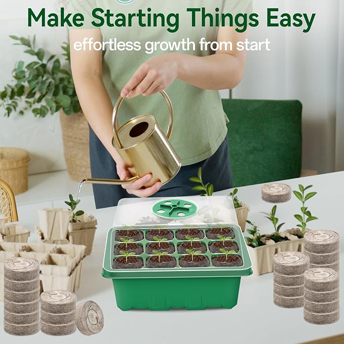 Halatool Seedling Trays Seed Starter Kit- Plant Germination Tray with Dome and Tray Base for Growing and Cloning (8 Set-Green)