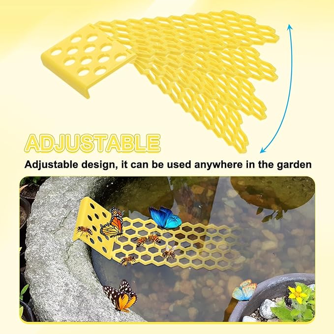 4-Pack Floating Bee Island, 18x6cm/7.09x2.36 Inch Plastic Floating Bee Watering Station for Feeding/Butterfly Bath/Outdoor Garden Decor [Yellow]