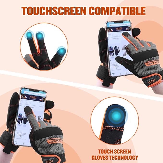 HANDLANDY Work Gloves for Men & Women, Utility Mechanic Working Gloves Touch Screen, Flexible Gardening Gloves for Yard
