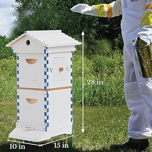 Beehive Starter Kit,Self-Flow Hive Beehive Starter Kit,Frame Complete Bee Box with Observation Window & Honey Spout,Carpenter Bee House,for Garden Pollinators