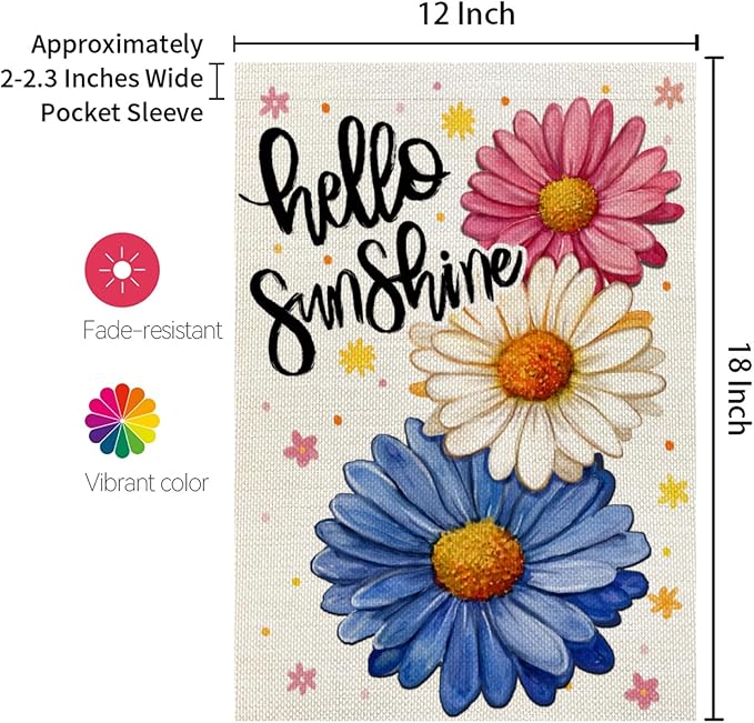 CROWNED BEAUTY Spring Garden Flag Daisy Welcome 12x18 Inch Double Sided Small Seasonal Holiday Floral Farmhouse Decoration for Outdoor Lawn Yard