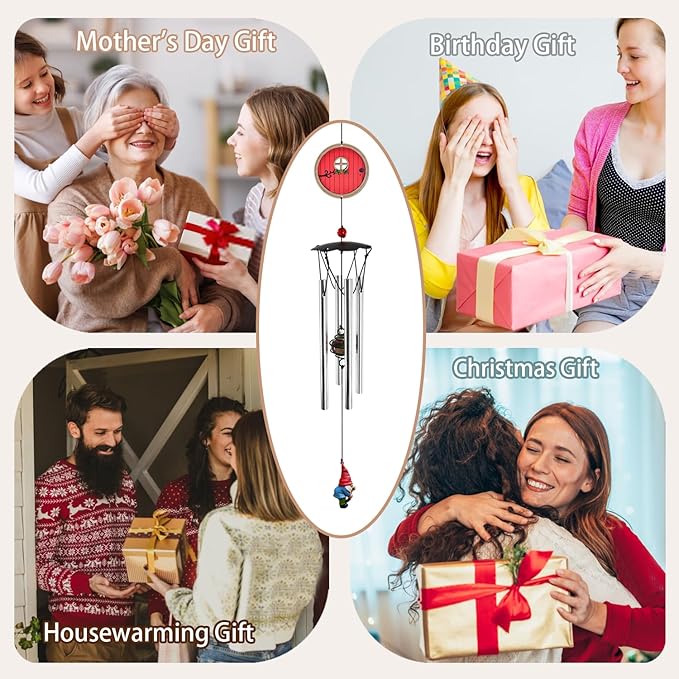 Wind Chimes for Outside 24" Red Fairy Garden Door Wind Chimes Outdoor Home Patio Garden Decor Windchimes Outdoors Gift Ideas for Women Mom Grandma Sisters
