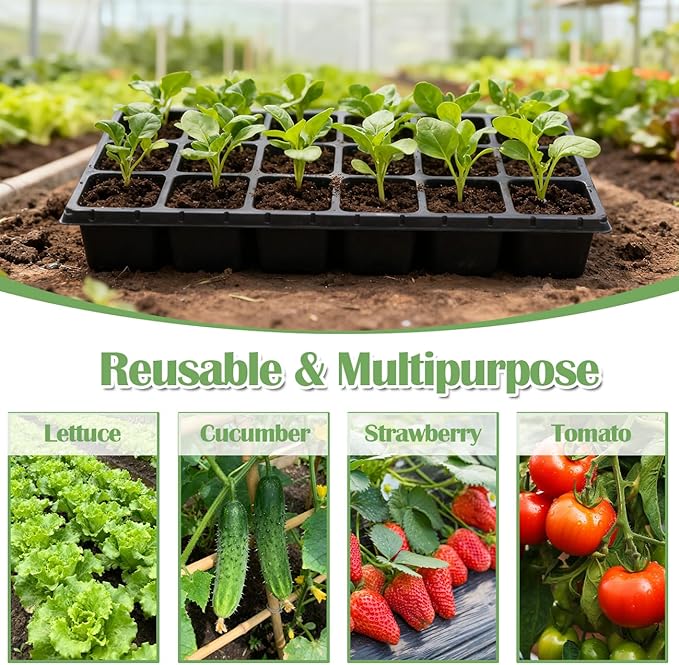 10 Pack 18 Cell Seed Starter Trays - 2.9 "Deep 3 Inch Big Cell Plastic Nursery Trays, 20" x 10", for 1020 Flat Trays Seed Germination, Planting Seedlings & Propagation