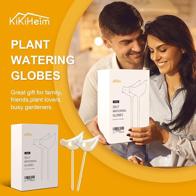 KiKiHeim Plant Watering Globes Self Watering Planter Insert Spikes Drip Devices, Clear Glass Automatic Water Bulbs for Outdoor&Indoor Plants, 2 Birds