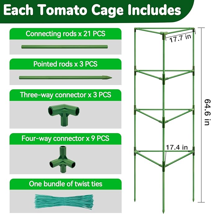 [Upgraded] ZeeDix 65 Inch Tall Tomato Cages for Garden, 2 Pack Large Plant Trellis Support Stakes for Climbing Plants, Heavy Duty Adjustable Tomatoes Cage for Pots, Raised Garden Bed Outdoor Supplies