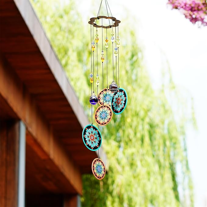YUFENG Wind Chimes Outdoor Decor, Metal Memorial Windchimes Hanging Decoration for Garden Home Yard and Christmas Tree, 23.5'' Metal Flower Ornament Christmas Decor