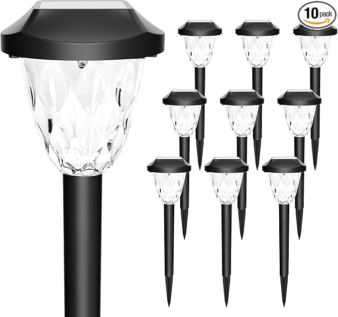 GIGALUMI 10 Pack Solar Lights Outdoor, Solar Pathway Lights with Great Pattern, Waterproof Auto On/Off Light for Outside Yard Garden Walkway Driveway Lawn Pathway
