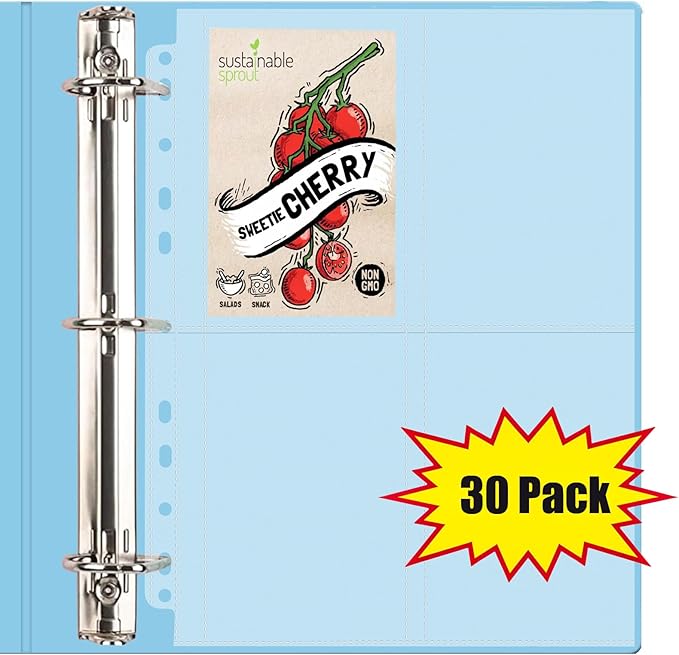 30 Pack 120 Pockets Seed Packet Binder Sleeves, Garden Seed Storage Organizer Pages for 3 Ring Binder, Slot Size 3.5"x 5", Seed Saver Protector Sleeves for Seed Holder Container