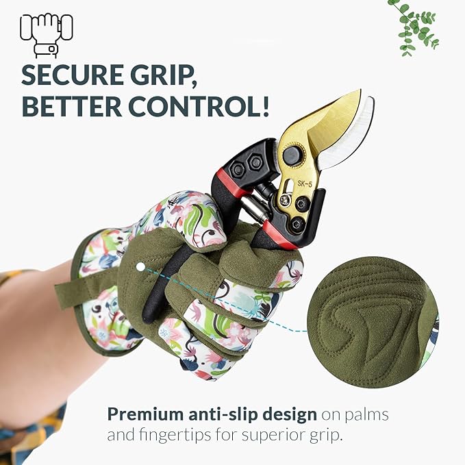 Baidast Gardening Gloves for Women, Breathable Leather Garden Gloves with Grip, Thorn Proof Work Gloves