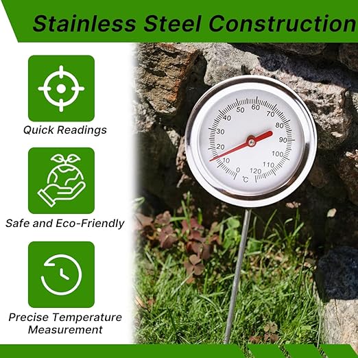 Compost Thermometer with 36.4 in Stainless Ssteel Stem,Soil Thermometer Gardening Thermometers Hay Bale Thermometers for Composting,Organic Farming Professional Tool Gardeners