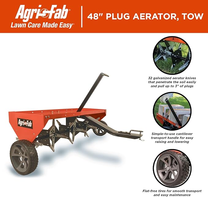 Agri-Fab 45-0299 48" Tow Behind Lawn Plug Aerator with Universal Hitch; Designed to Pull Behind Lawn & Garden Tractors