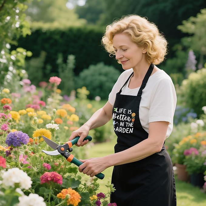 Gardening Apron for Women with Pockets, Adjustable Funny Garden Apron Gifts for Gardener Mom Wife Plant Lover