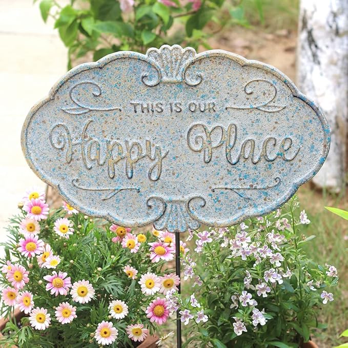 All Chic Outdoor Garden Signs Decorative Yard Sign Stakes Metal Hanging Sign Rustic Outdoor Decor 26.4" x 15.8" Includes Stakes and Hanging Chain