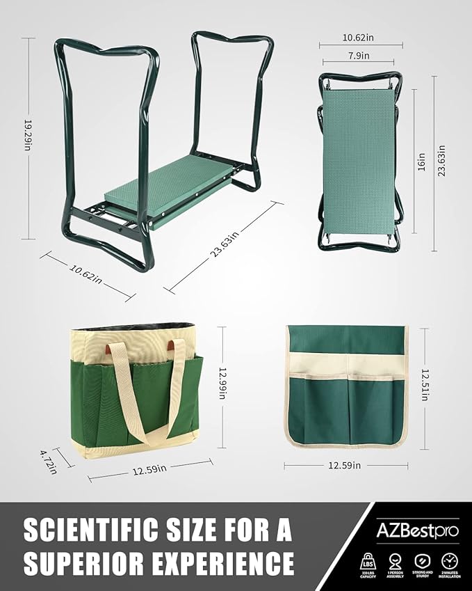 Garden Stool and Kneeler,Foldable Gardening Bench with Tool Bag Pouch EVA and Garden Gloves,Garden Kneeler and Seat Gardening Gift for Women Men
